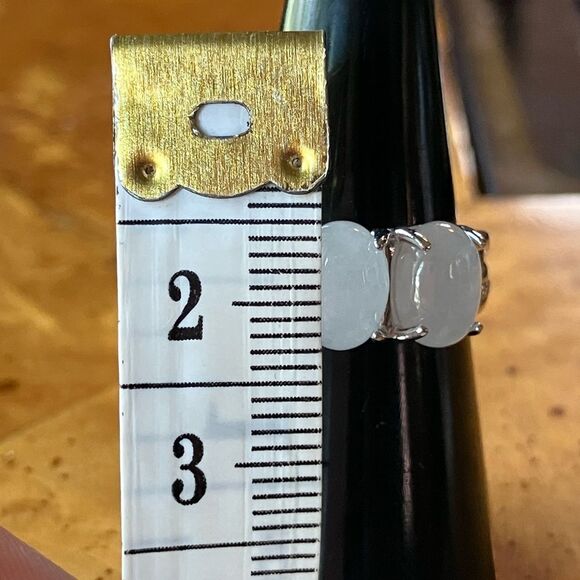 Natural Jade Sterling Silver Ring Trilogy Ring Size 6 - Picture 7 of 9